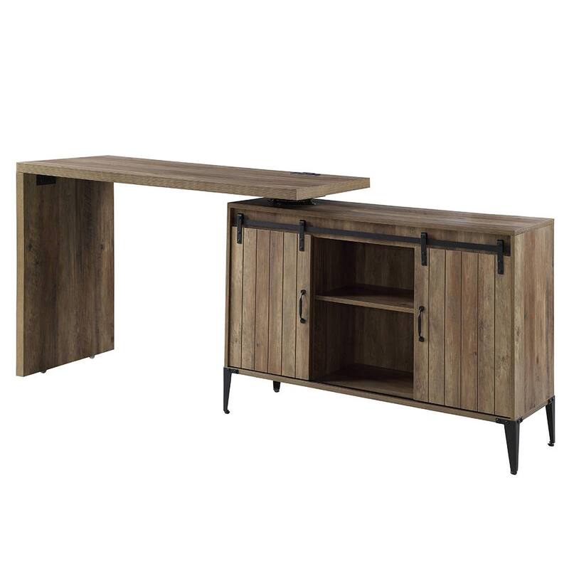 Zakwani 52 in. L-Shaped Rustic Oak and Black Wood Writing Desk with Shelves