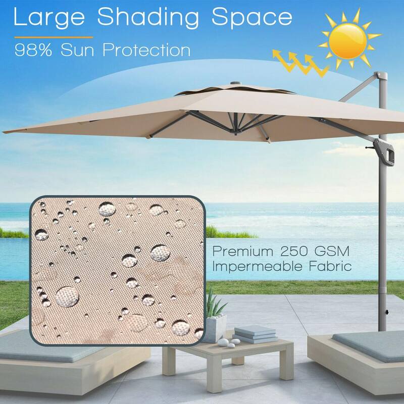 10 ft. x 10 ft. Patio Offset Cantilever Umbrella Aluminum 360-Degree Tilt Weight Base Coffee