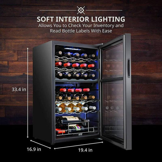 Wine Fridge Dual Freestanding Wine Refrigerator 33 Bottle Wine Cooler