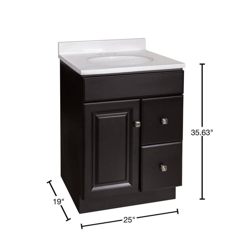 Wyndham 25 in. 1-Door 2-Drawer Bathrrom Vanity in Espresso Cultured Marble Solid White Vanity Top Ready to Assemble