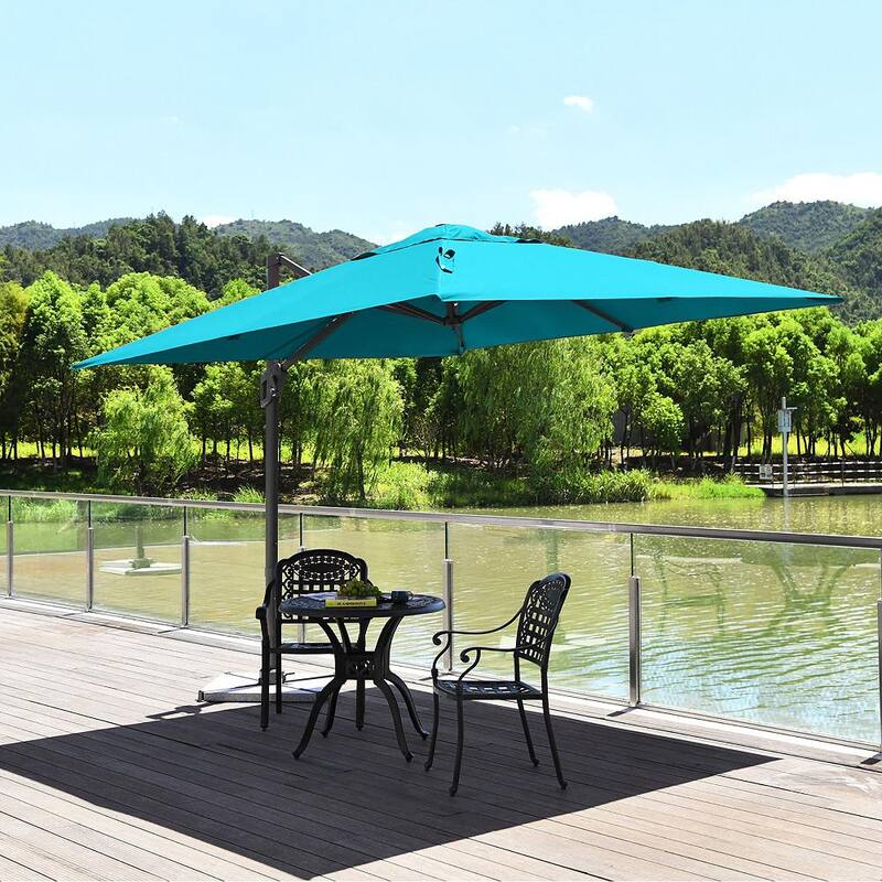 10×10 ft Aluminum Cantilever 360 Rotation Tilt Patio Umbrella in Green