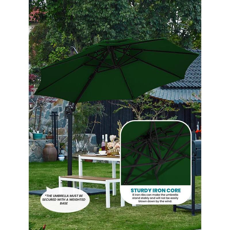 11 ft. Round Cantilever Tilt Patio Umbrella With Crank in Dark Green