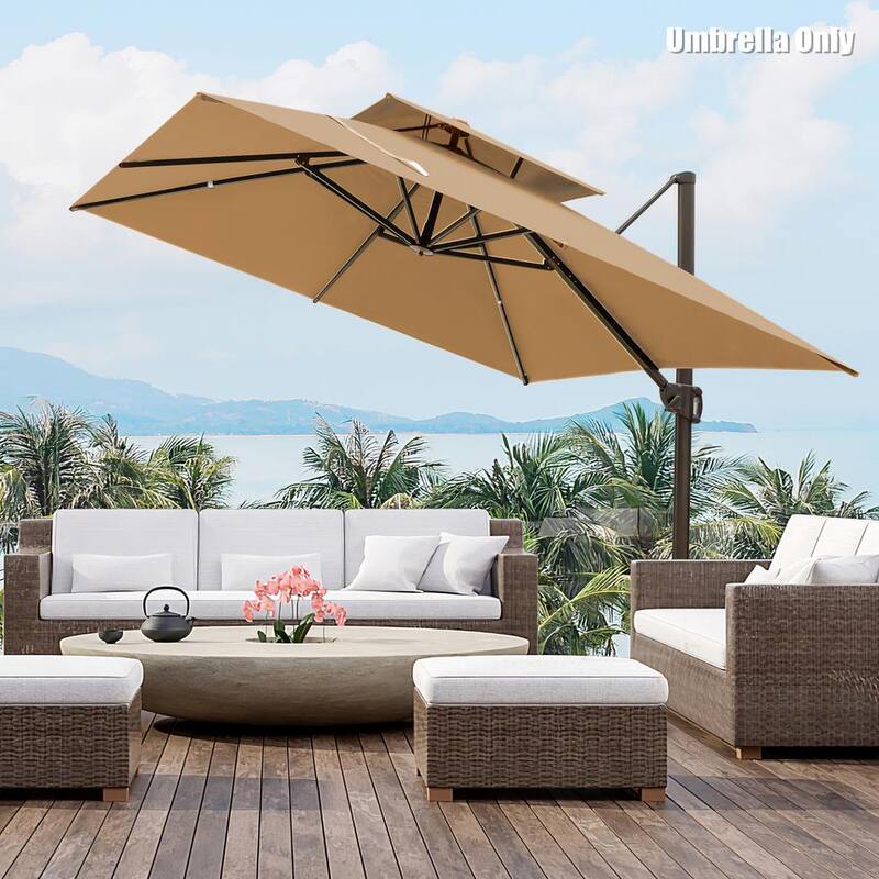 10ft. Double Top Aluminum Cantilever Tilt Patio Umbrella in Tan