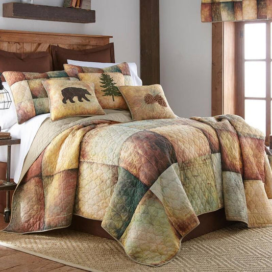 Wood Patch 3-Piece Brown Cotton King Quilt Set