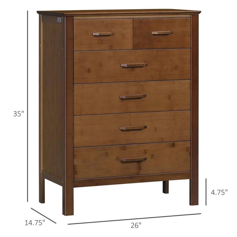 Wooden Finish 6-Drawer Chest of Drawers 26 in W. X 35 in H.