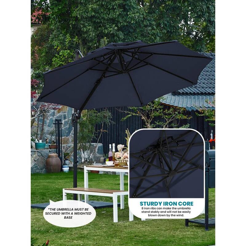 10 ft. Round Cantilever Tilt Patio Umbrella With Crank in Navy