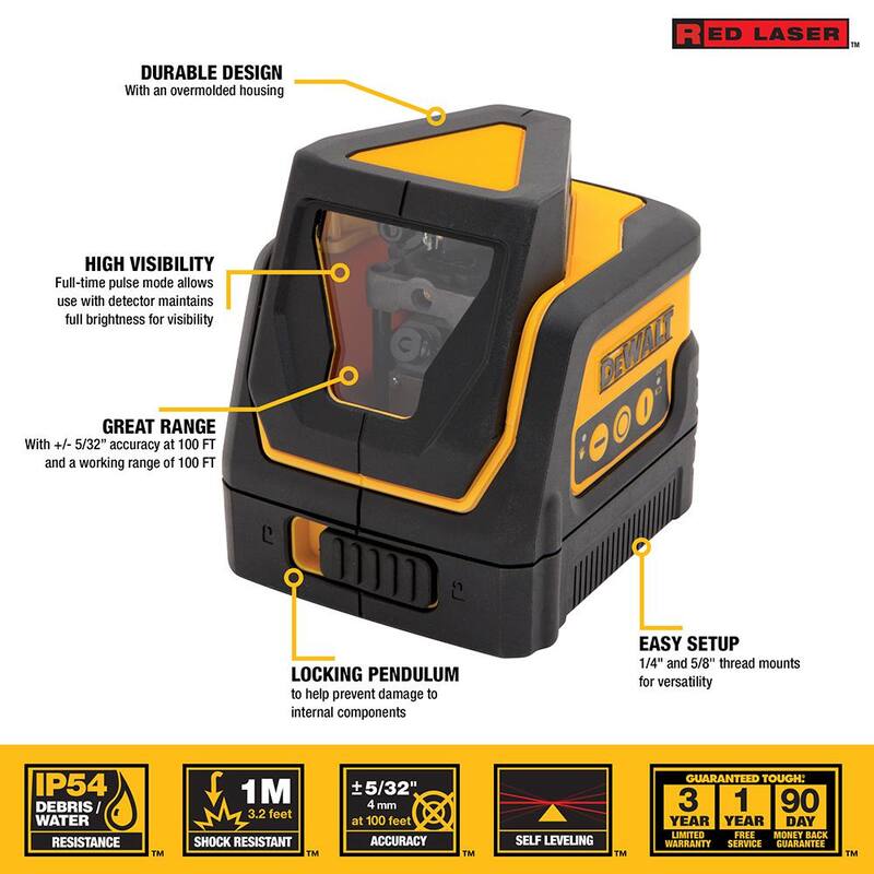 100 ft. Red Self-Leveling 360 Degree Cross Line Laser Level with 3 AAA Batteries Case