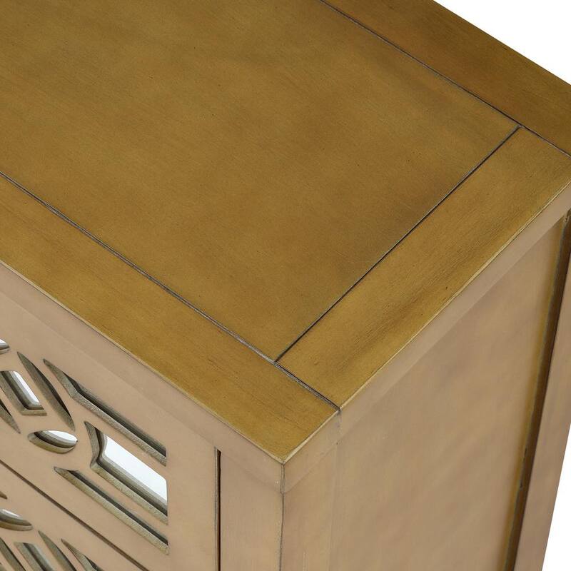 Wooden Storage Natural Wood - Gold Cabinet with 3-Drawers and Decorative Mirror