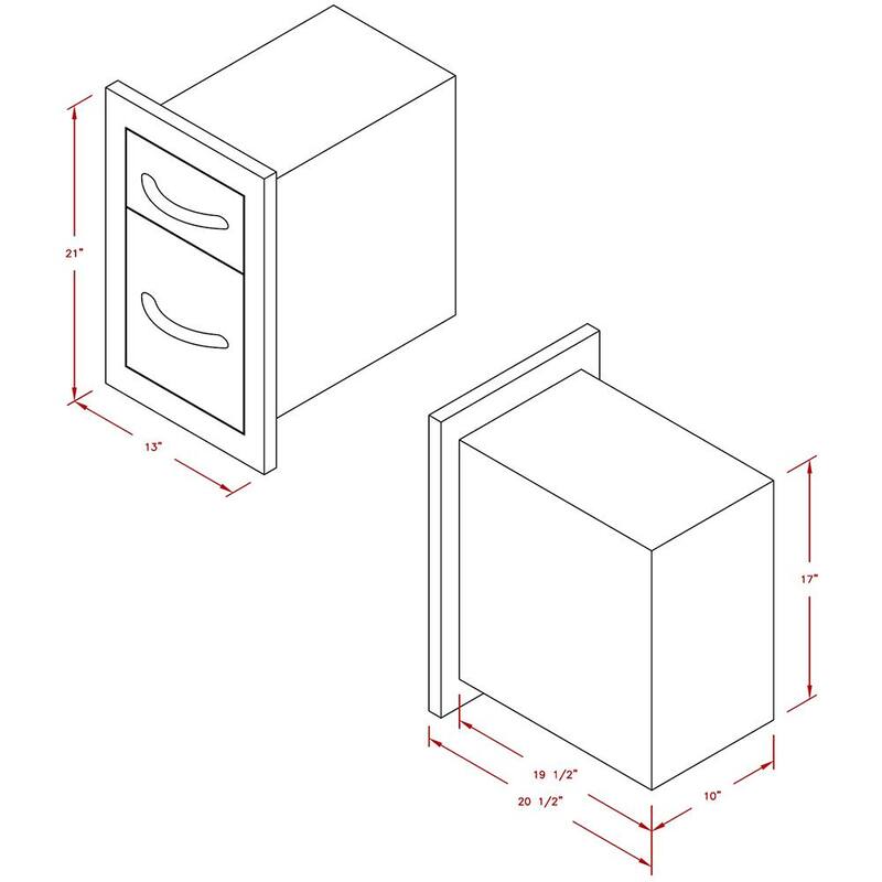 10.5 in. Wide Outdoor Kitchen Stainless Steel 2-Drawer Storage