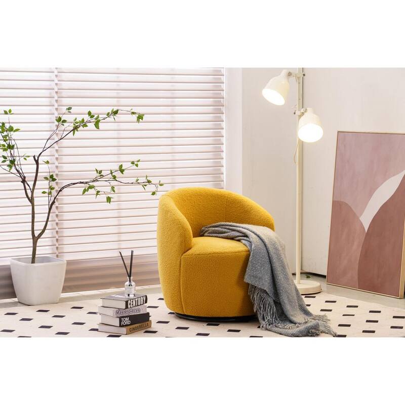 Yellow Teddy fabric swivel accent armchair barrel chair with black powder coating metal ring