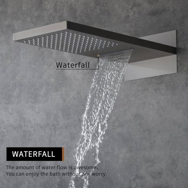 1-Spray Patterns with 2.5 GPM 22 in. Wall Mount Dual Shower Heads in Spot Resist Brushed Nickel Valve Included