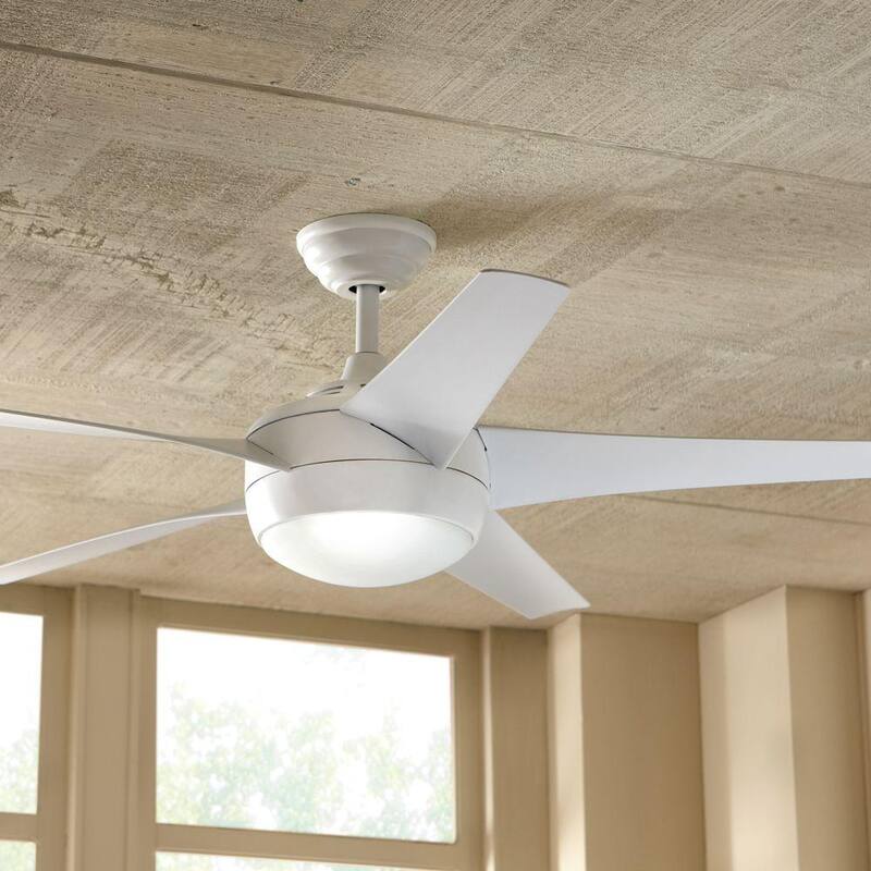 Windward IV 52 in. Indoor LED Matte White Ceiling Fan with Light and Remote Works with Google Assistant and Alexa