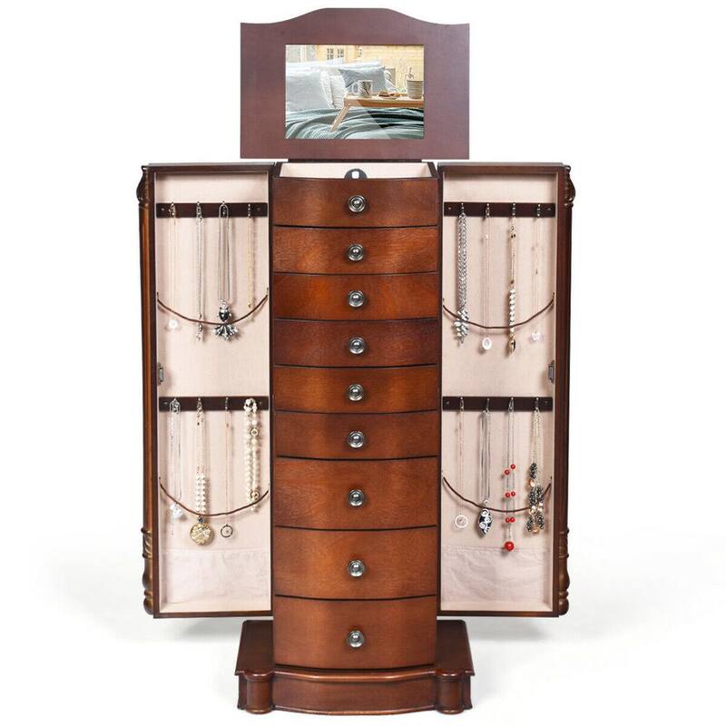 Wood Jewelry Cabinet Cabinet Armoire Box Storage Chest Stand Organizer Necklace