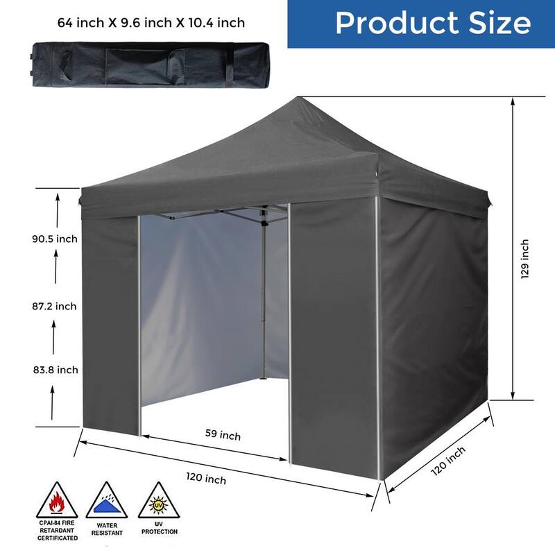 10 ft. x 10 ft. Gray Commercial Pop Up Canopy Tent Waterproof UV Protection