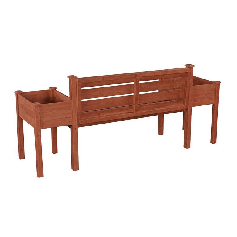 Wooden Medium Brown Patio Planter Bench