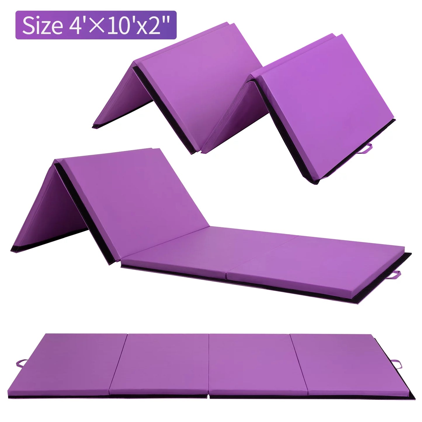 YRLLENSDAN Gymnastics Mat 10×4 FT Foldable Tumbling Mat 4 Folding Mat 2 Inches Thick for Tumbling Stretching Purple