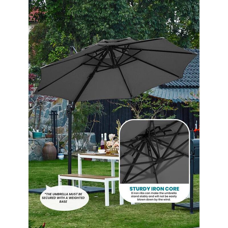 10 ft. Round Cantilever Tilt Patio Umbrella With Crank in Gray