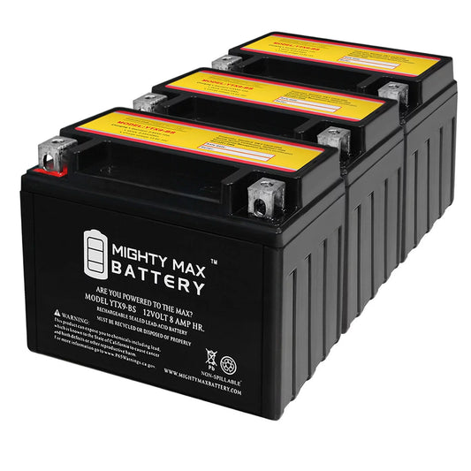 YTX9-BS SLA Battery for Powersport Motorcycle Scooter ATV - 3 Pack