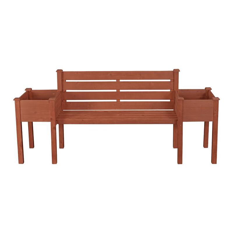 Wooden Medium Brown Patio Planter Bench