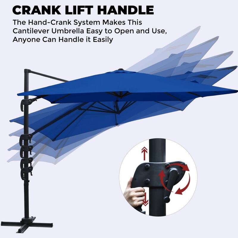 10 ft. x 10 ft. 360-Degree Rotating Aluminum Cantilever Patio Umbrella with Cross Base in Blue