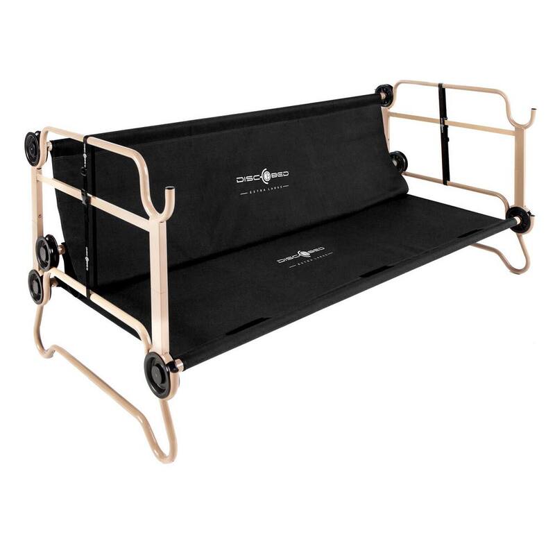 XL Black Portable Adjustable Bunk Bed Camping Bed with 2 Side Organizers