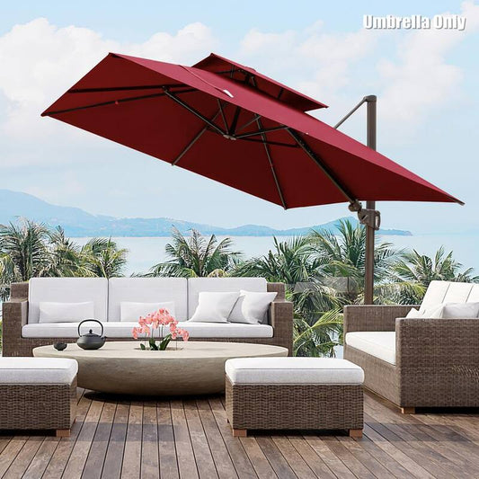 10 ft. Double Top Aluminum Cantilever Tilt Patio Umbrella in Red