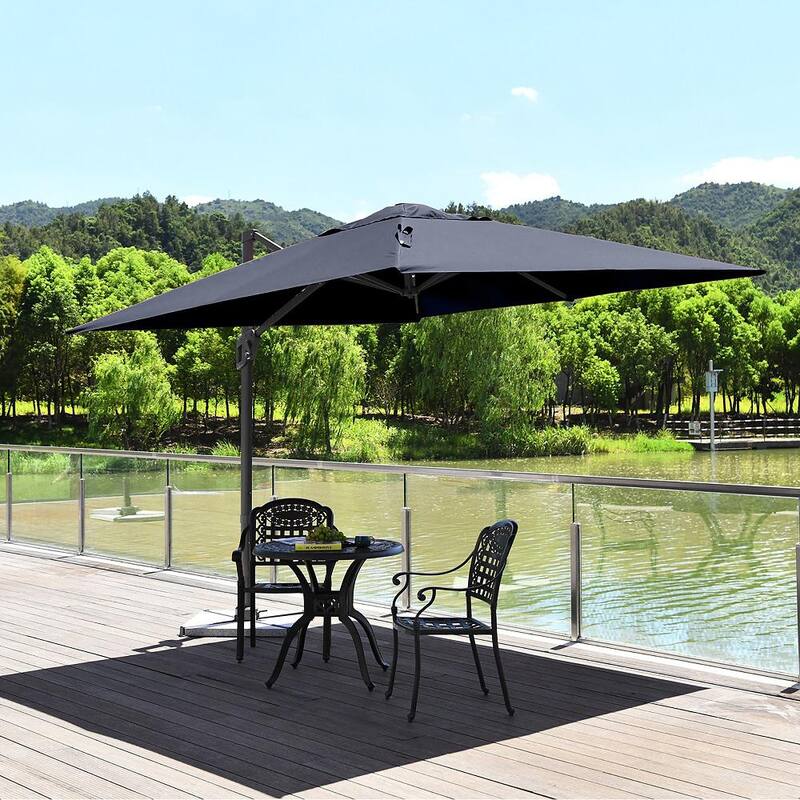 10×10 ft Aluminum Cantilever 360 Rotation Tilt Patio Umbrella in Blue