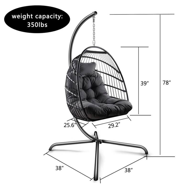 1-Person Metal Patio Swing Egg Chair with Black Cushion