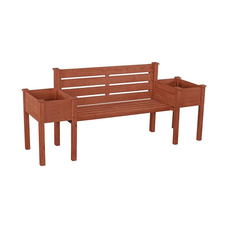 Wooden Medium Brown Patio Planter Bench