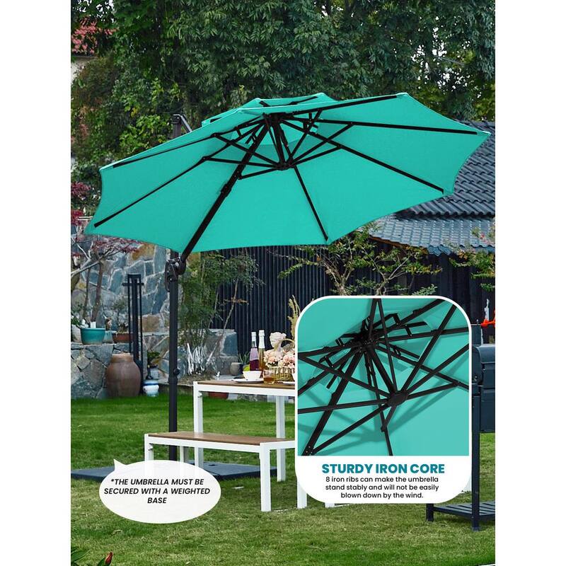 10 ft. Round Cantilever Tilt Patio Umbrella With Crank in Peacook Blue