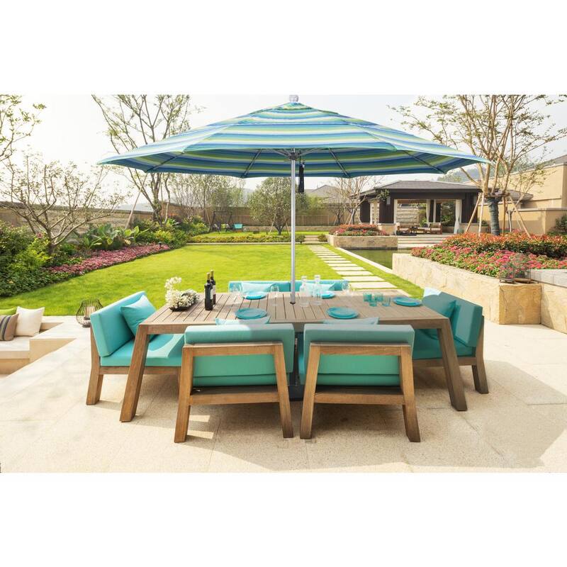 11 ft. Black Aluminum Commercial Market Patio Umbrella with Fiberglass Ribs and Pulley Lift in Lemon Olefin