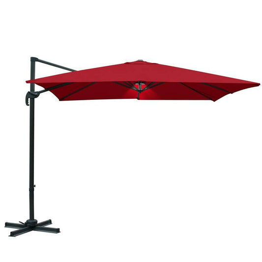 10 ft. x 10 ft. Aluminum Offset Cantilever Adjustable Vertical Tilt Square Patio Umbrella with LED Light in Red