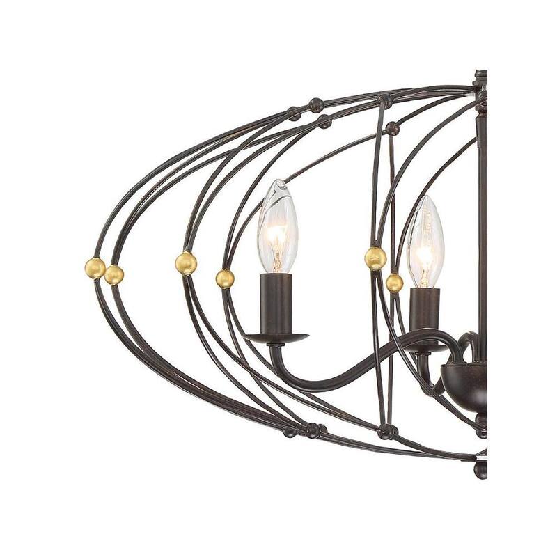 Zucca 4-Light English Bronze + Antique Gold Cage Chandelier