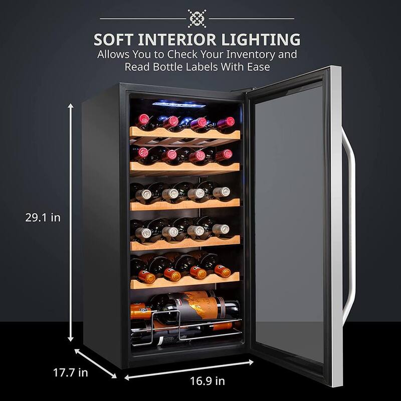 Wine Fridge Single Zone 24-Bottle Free Standing Wine Cooler with Lock