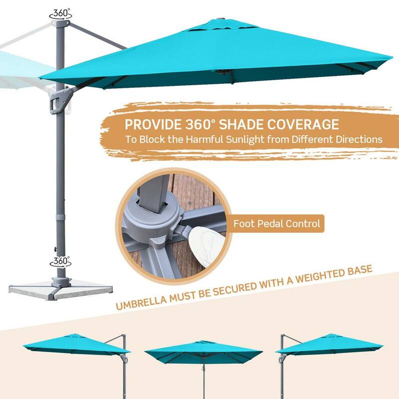 10 ft. Square Offset Patio Umbrella Outdoor Aluminum Cantilever Umbrella in Turquoise